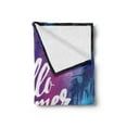 thumbnail image 2 of Hello Summer Soft Flannel Fleece Throw Blanket, Vivid Colors of the Night with Palm Tree Silhouettes and Ocean Waves Retro, Cozy Plush for Indoor and Outdoor Use, 50" x 70", Multicolor, by Ambesonne, 2 of 5