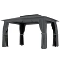 thumbnail image 4 of 12 X 9 FT Double-roof Design Canopy Shelter, Large Outdoor Gazebo with Steel Columns, Outdoor Heavy Duty Party Tent with Mosquito Nettings and Privacy Screens for Backyard, Garden, Lawn, Dark Gray, 4 of 9