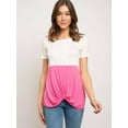 thumbnail image 4 of Fantastic Fawn Womens Front Tie Short Sleeve Round Neck Top, White / Pink (Large), 4 of 4