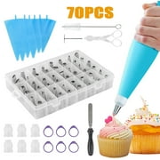 70 Pcs Cake Decorating Supplies Kit Baking Pastry Tools Set, 48 Numbered Icing Tips with Pattern Chart, 6 Russian Piping Nozzles Tips, 6 Coupler and Spatula for Baking Cupcake Cookie Baking Tools