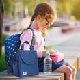 thumbnail image 3 of BUILT Insulated Reusable Polyester Kids Lunch Box Puffer Bag with Side Pocket, Navy, 3 of 8