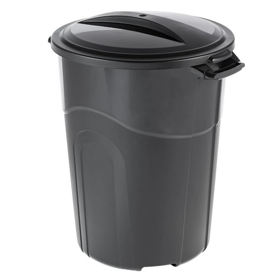 Gallon Heavy Duty Plastic Garbage Can, Included Click Lock Lid, Large Trash Can Sturdy Handles, Garage Trash Can, Indoor and Outdoor, Black