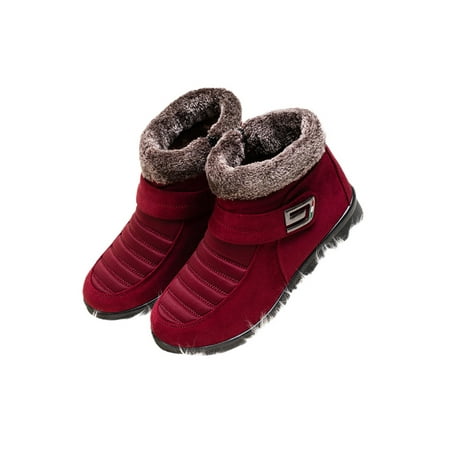

SIMANLAN Womens Booties Plush Warm Flat Casual Side Zip Walking Anti-Slip Boots