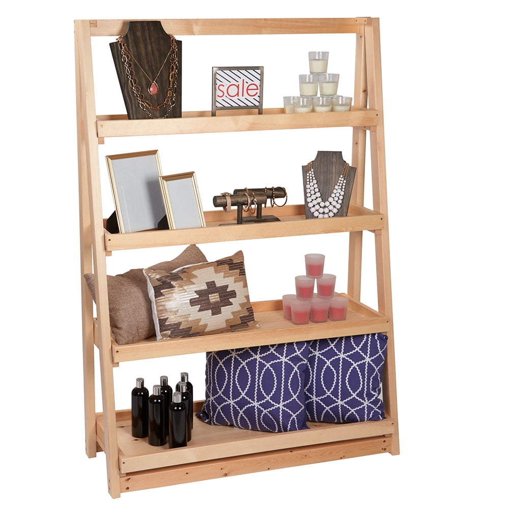AFrame 4Tier Wood Shelf Display (42"W x 16"D x 60"H)