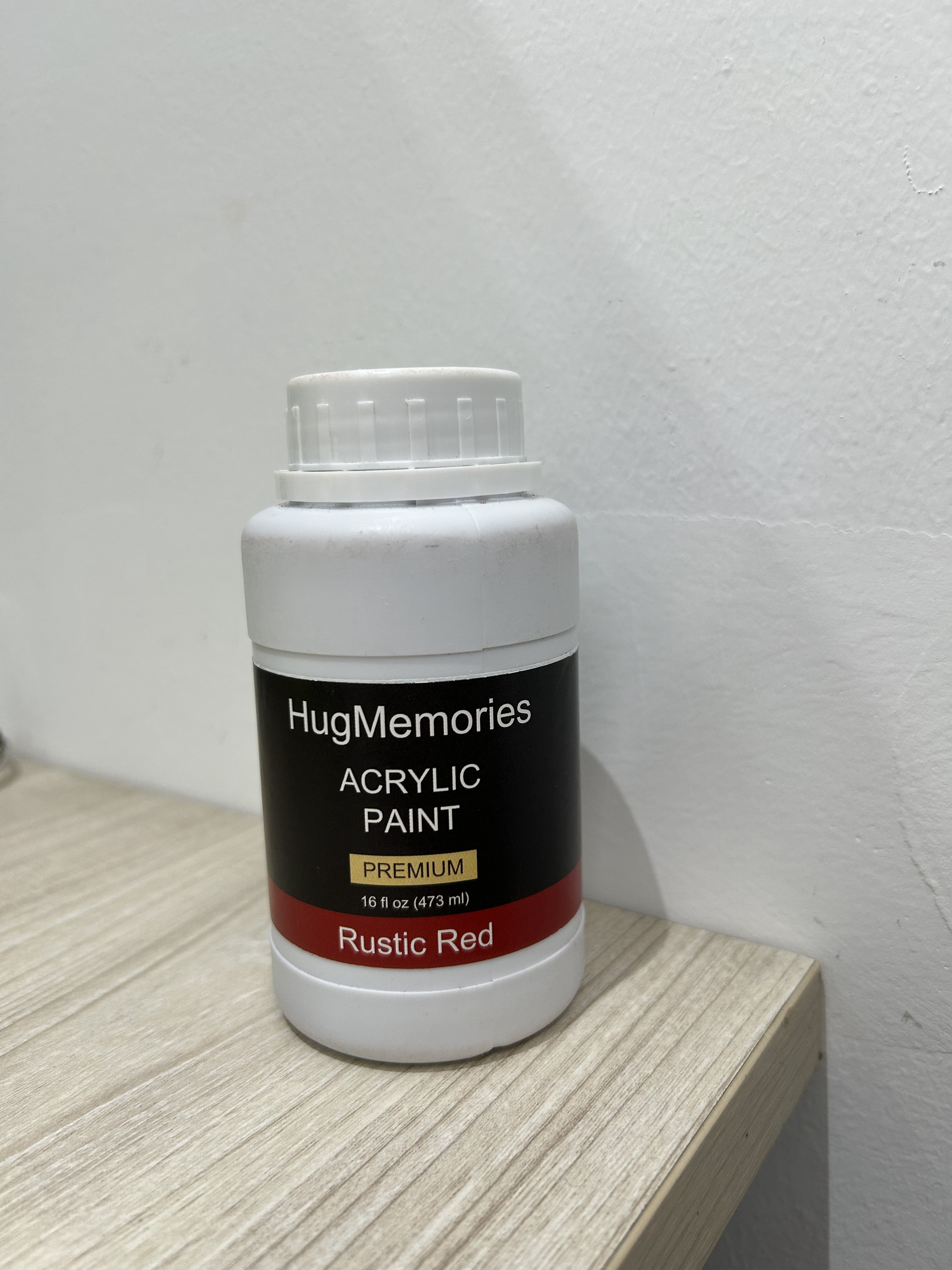 HugMemories Acrylic Paint Rusted Red, 16oz/473ml Large Bottle Red Paint