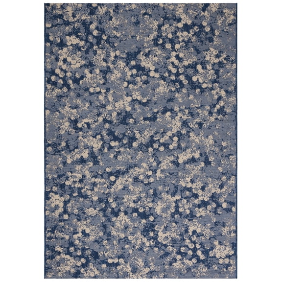 SAFAVIEH Courtyard Lorinda Abstract Indoor/Outdoor Area Rug, Navy/Beige, 4' x 5'7"