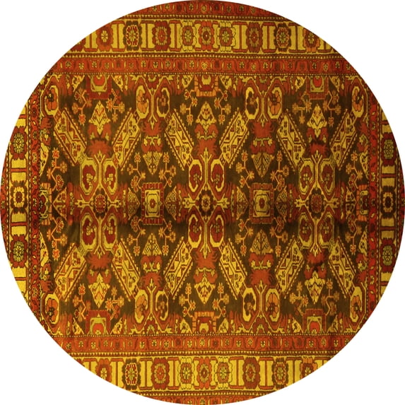 Ahgly Company Machine Washable Indoor Round Persian Yellow Traditional Area Rugs, 5' Round