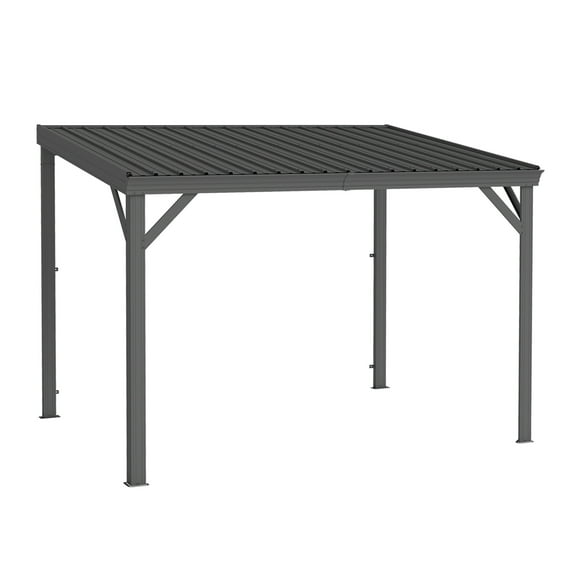 Miekor Furniture 8' x10' Lean to Gazebo with Upgraded Drainage System, Wall Mounted Gazebo Hardtop Galvanized Steel Sloping Roof for Patio Deck Backyard Lawn Party(Gray) 84017