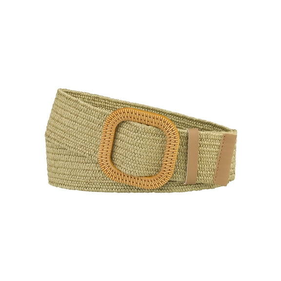 INSPIRE CHIC Women's Stretch Woven Belts Retro Wide Waist Belts Square Buckle Khaki