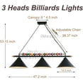 thumbnail image 3 of Pool Table Light, 47" Pool Table Lights Lighting Fixture for 7' 8' Pool Table ,Pool Table Lights Hanging Over Pool Table,Real Billiard Ball with 3 Metal Lamp Shades for Game Room Pool Table Billiards, 3 of 8
