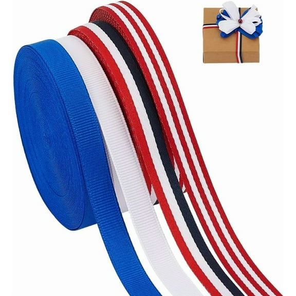 40yards Patriotic Ribbon 4 Rolls 3/8 Striped Grosgrain Ribbon Blue White Red Black Decorative Craft Ribbon Polyester American Flag Lace