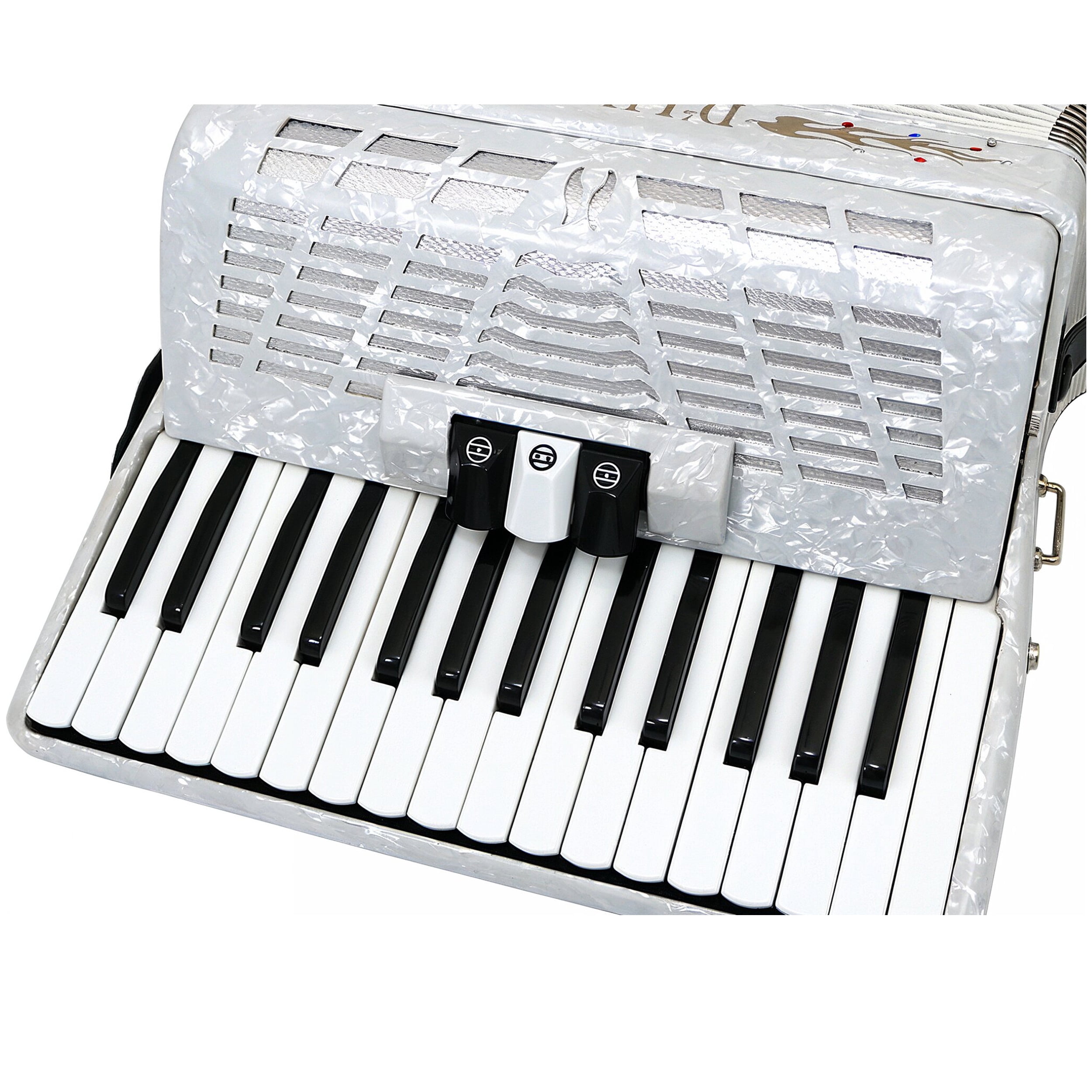 D'Luca Grand Piano Accordion 3 Switches 30 Keys 48 Bass with Case and Straps, White