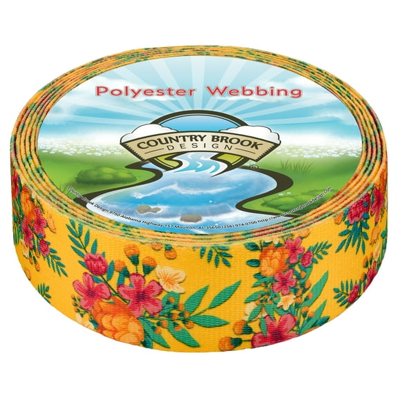 Country Brook Design - Tropical Floral Polyester Webbing (1 1/2 Inch, 20 Yards)