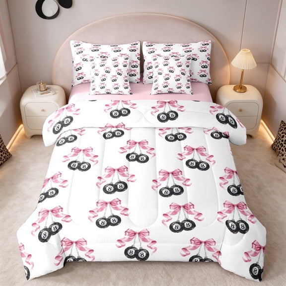 Erosebridal Cherry Twin Bedding Blush Bedding Comforter Set, Blush Cherry 7-Piece