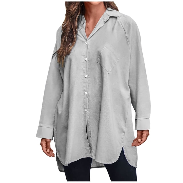 Mujeres Casual Sólido Botones de manga larga Suelta Cardigan Turndown Collar Blusa Tops Fridja bvmnju7519