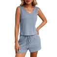 thumbnail image 4 of successthop Two Piece Short Set Vacation Ribbed Matching Set Summer Outfits Casual Business Clothes with Pockets Blue M, 4 of 7