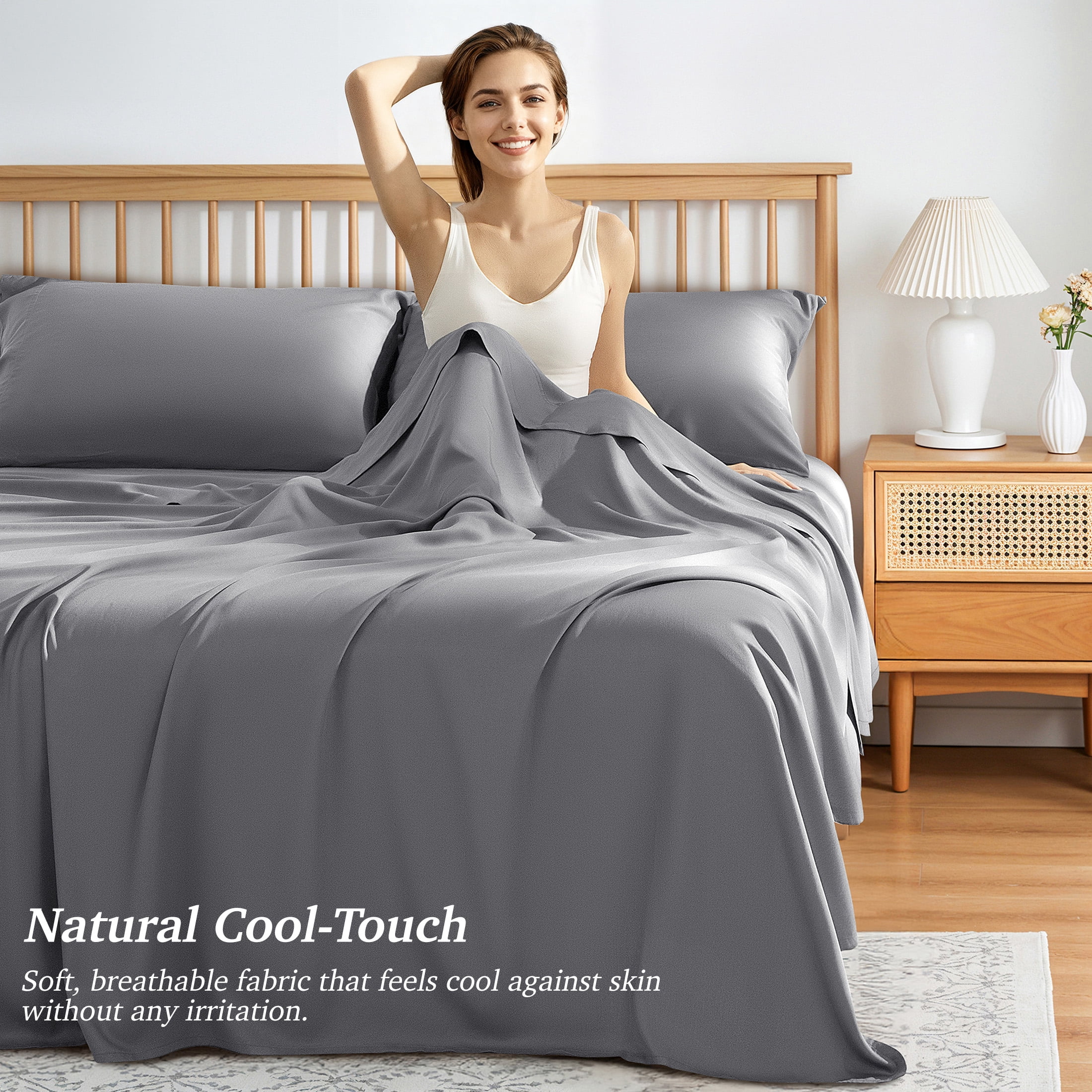 AiAngu Bamboo Queen Sheet Set, Luxury Soft 4 Pieces Bed Sheets with 18" Deep Pocket, Gray