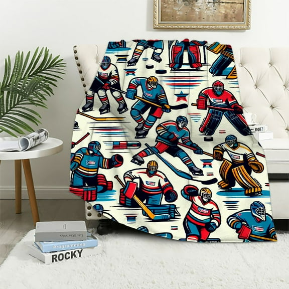 Orinice Ice Hockey Players Theme Warm Lightweight Blanket Soft Fleece Blankets All Seasons Decor Gifts 40x50in