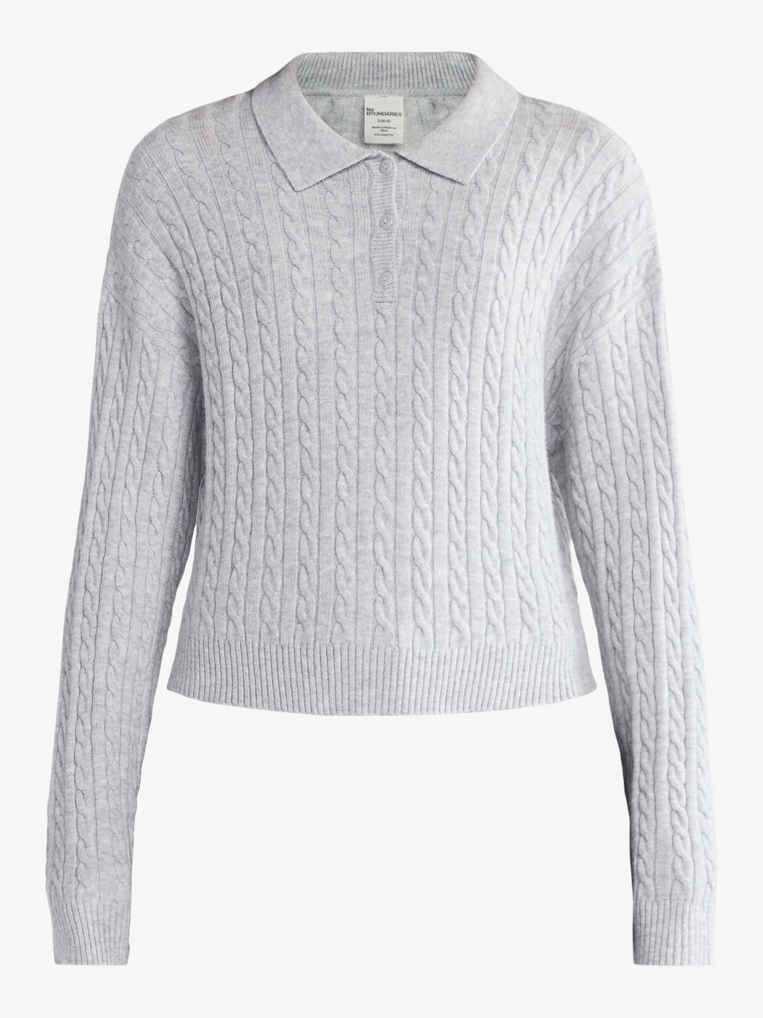 No Boundaries Cable Knit Collared Pullover, Women's