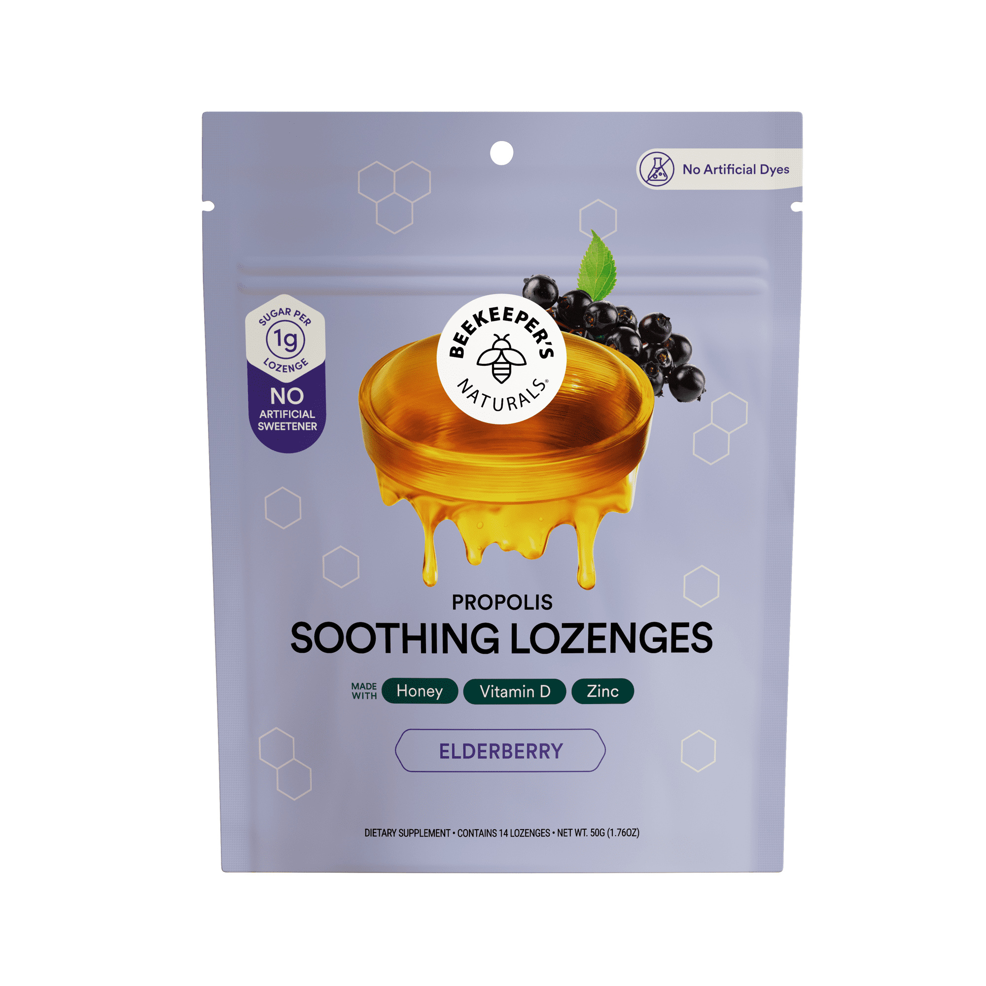 Beekeeper's Naturals Soothing Honey Elderberry Cough Drops Immune Support with Vitamin D, Zinc and Propolis Throat Soothing Lozenges, 14 Ct