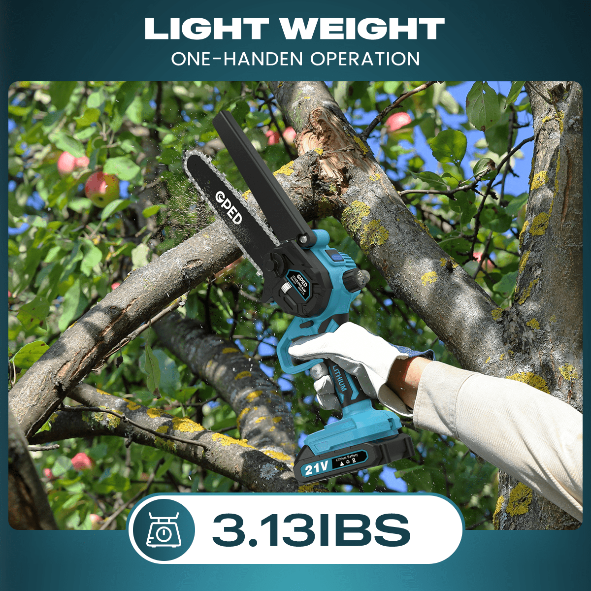 GPED Mini Chainsaw Cordless 6 inch with 2 Battery, Mini Power Chain Saw with Security Lock, Electric Chainsaw, Handheld Small Chainsaw for Tree Trimming Wood Cutting, Blue