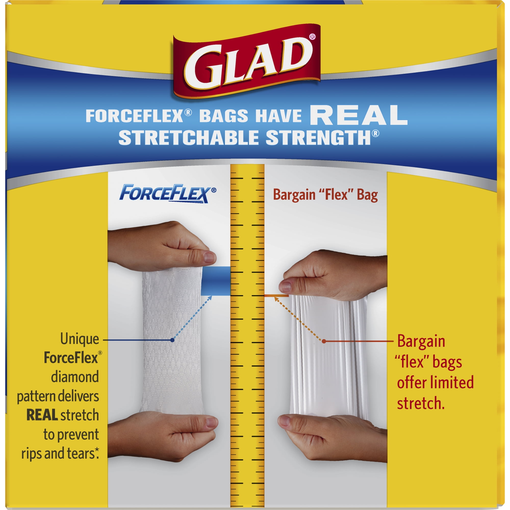  Glad ForceFlex Drawstring Tall Kitchen Trash Bags, Unscented,  13 Gallon, 20 Count (Pack of 6) : Health & Household