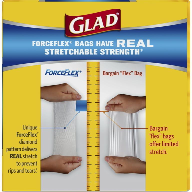 Glad ForceFlex Tall Kitchen Drawstring Trash Bags 13 Gallon Grey Trash Bag,  Unscented OdorShield 40 Count (Package May Vary) - Klatchit