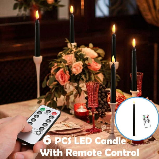 OAVQHLG3B 6PCS Black Flameless Taper Candles with Remote , Flickering
