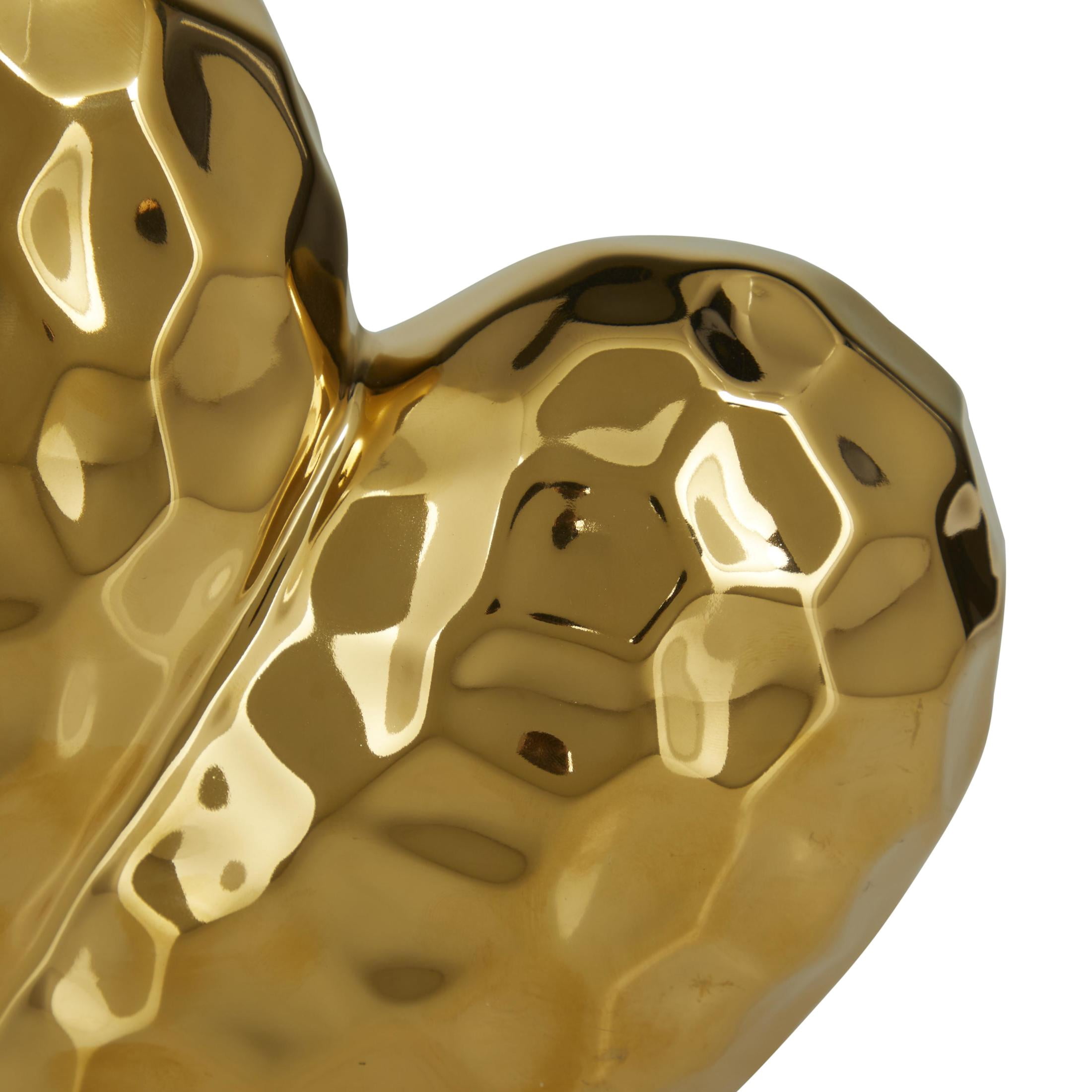 12" x 11" Gold Porcelain Ceramic Dimensional Origami Inspired Angled Heart Sculpture with Faceted Exterior, by DecMode