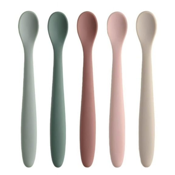5-Piece Silicone Baby Feeding Spoons, First Stage Infant Spoons, Soft-Tip Easy on Gums I Baby Training Spoon | Infant Utensils Feeding Supplies, Dishwasher & Boil-proof