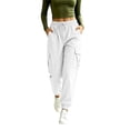 thumbnail image 6 of Ltctricy Cargo Pants for Women Drawstring Casual Jogger Pants Outdoor Elastic Waisted Hiking Pants with Pockets(White,X-Large), 6 of 7
