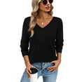 thumbnail image 3 of Ronuti Sweaters for Women V Neck Long Sleeve Casual Fall Tops Crochet Knit Lightweight Pullover Fashion Clothes 2026, 3 of 11