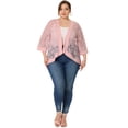 thumbnail image 2 of Agnes Orinda Women's Plus Size Valentines Day Lace Crochet Cardigan Casual 3/4 Sleeves Sheer Lightweight Summer Cover Up 2X Pink, 2 of 6