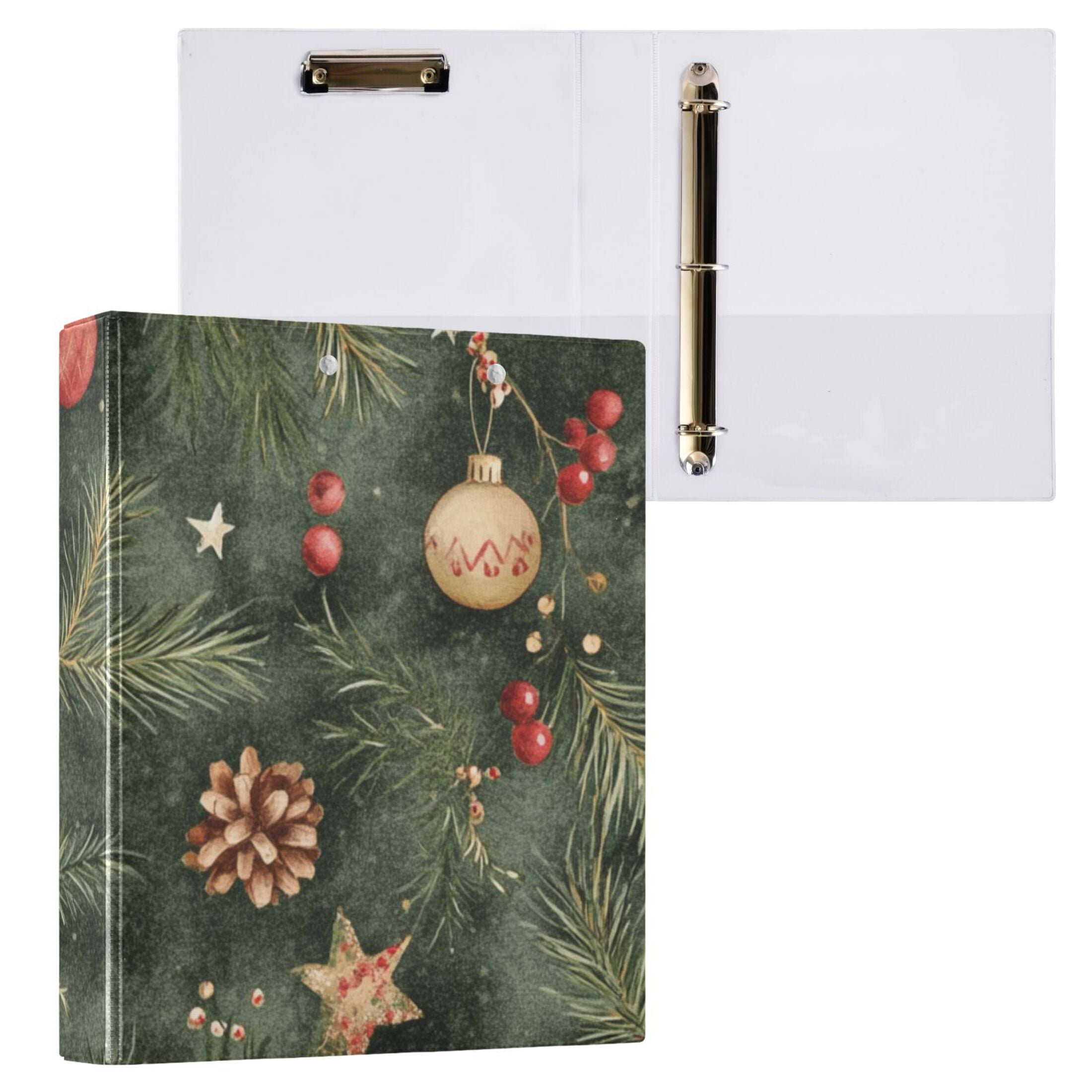 Christmas Green 3 Ring Binders 1.5 inch Hardcover File Folders with Interior Pockets A4 Size Organizer for School Office Hospital
