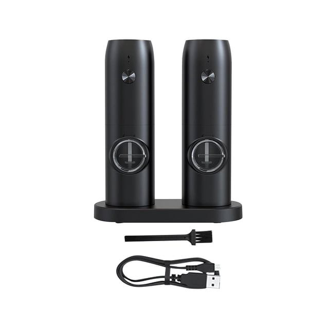kurtrusly Moulin à Poivre Électrique Rechargeable USB 1/2/3/5 Mouture Réglable Broyage Automatique Double avec base 1 Pce