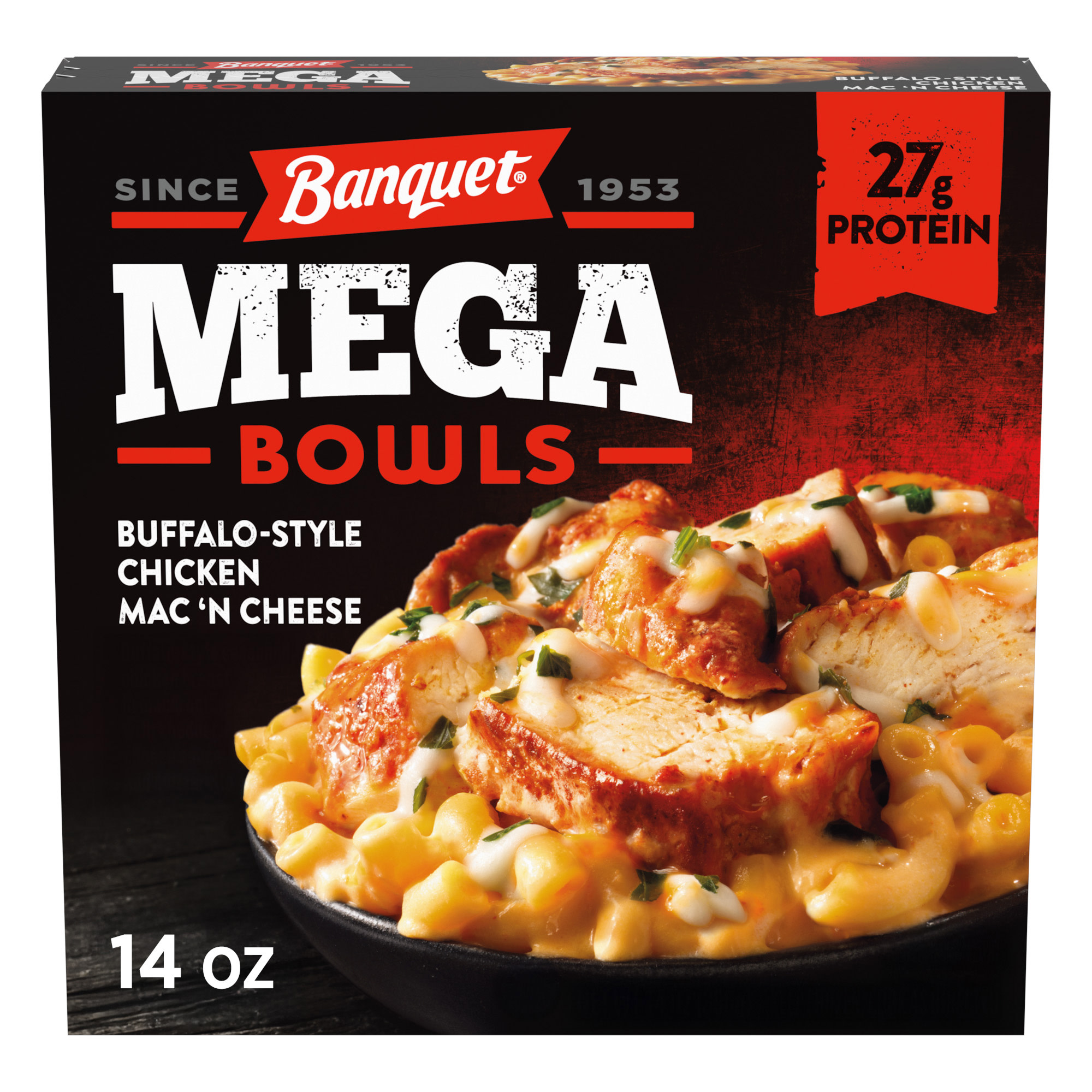 Banquet MEGA Bowls Buffalo-Style Chicken Mac 'N Cheese, 27g Protein, Frozen Meal, 14 oz.