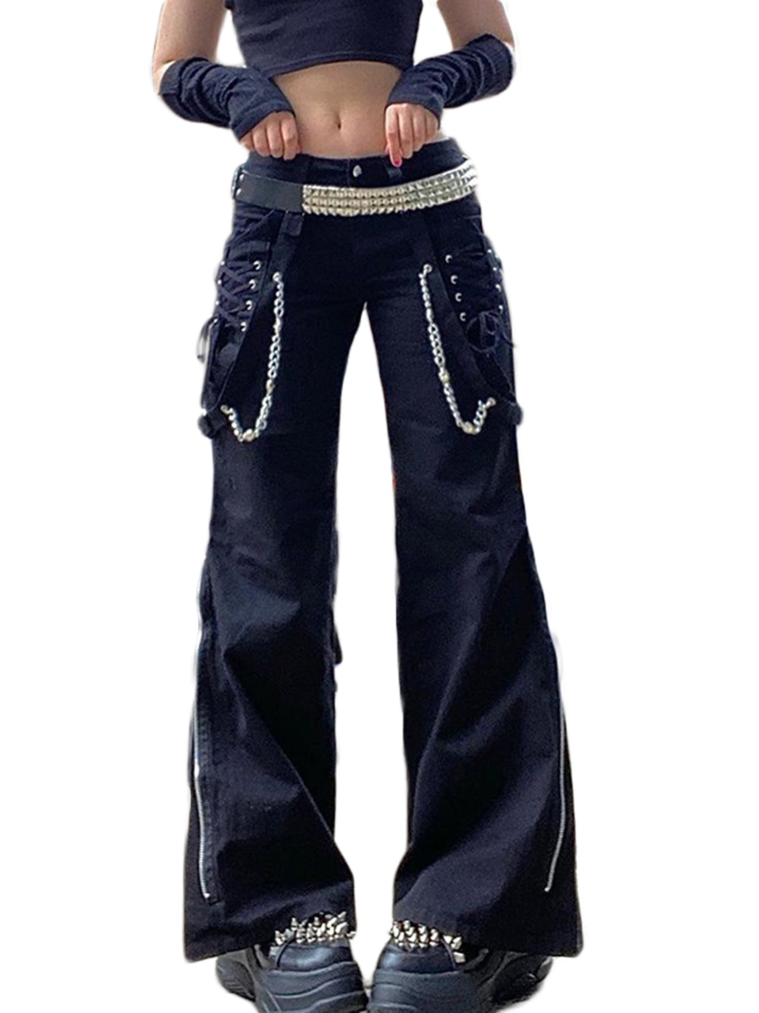 Black Chain Flare Pants Women Trousers Korean Fashion Casual Office Lady  Split High Waist Long Bell Bottom Pants Y2k Clothes - Pants & Capris -  AliExpress