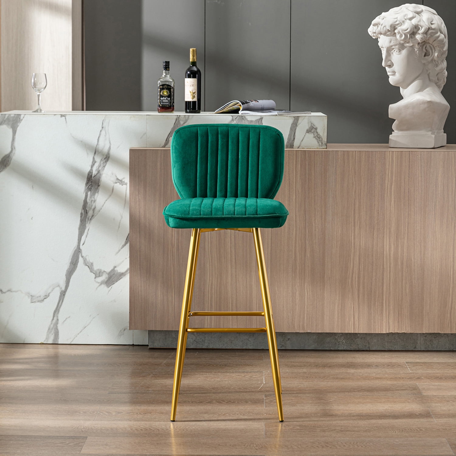 Kepooman Modern Design Bar Stools Set of 1 with Back for Bar Counter, Green Kepooman Modern Design Bar Stools Set of 1 with Back for Bar Counter, Green