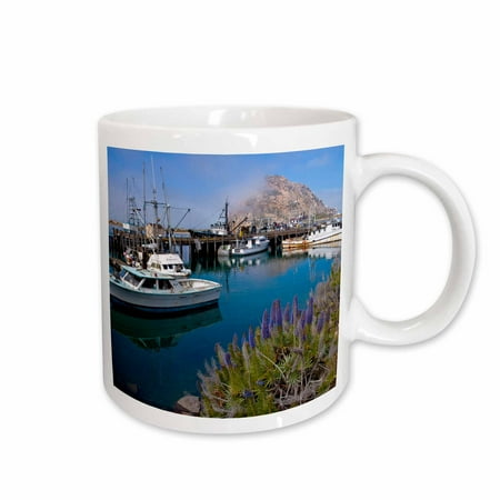 

3dRose USA California. Docked boats at Morro Bay with Morro Rock. Ceramic Mug 11-ounce