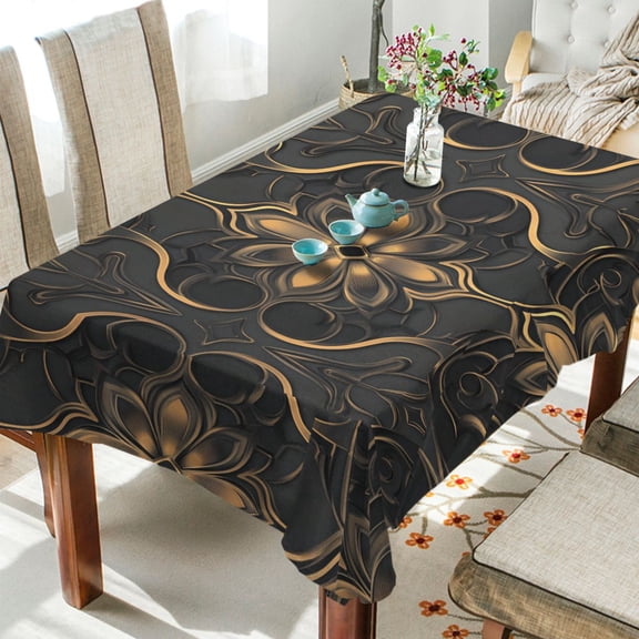 BZSMCE Square Tablecloth Bohemia Design Gold Blossom Pattern Pattern Tableclothes