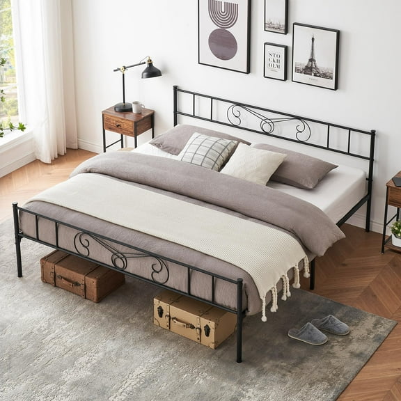 Huisuilinss Twin Size Bed Frame,Metal Platform Bed Frame With Headboard And Footboard,King Bed Frame With Storage,Metal Slats Mattress Foundation,No Box Spring Needed