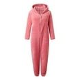 thumbnail image 4 of Cute Hooded Sleepwear for Women Funky Sherpa Fuzzy Onesie Fuzzy Pajama Rompers Winter Warm Loungewear with Ear, 4 of 5