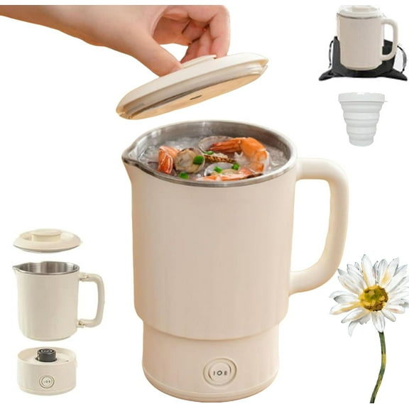 Portable Foldable Electric Kettle, 800ML Stainless Steel Tea Brewer with Temperature Control, Portable Small Tea Kettle for Travel Camping Use 5 Min Fast Boiling (304)