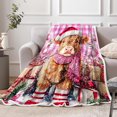 thumbnail image 1 of Manta navideña con diseño de vaca de las Tierras Altas, copos de nieve, para niños, cálidas decoraciones navideñas para el hogar, sofá cama, fiesta, decoración de Año Nuevo, manta polar roja, 1 of 8