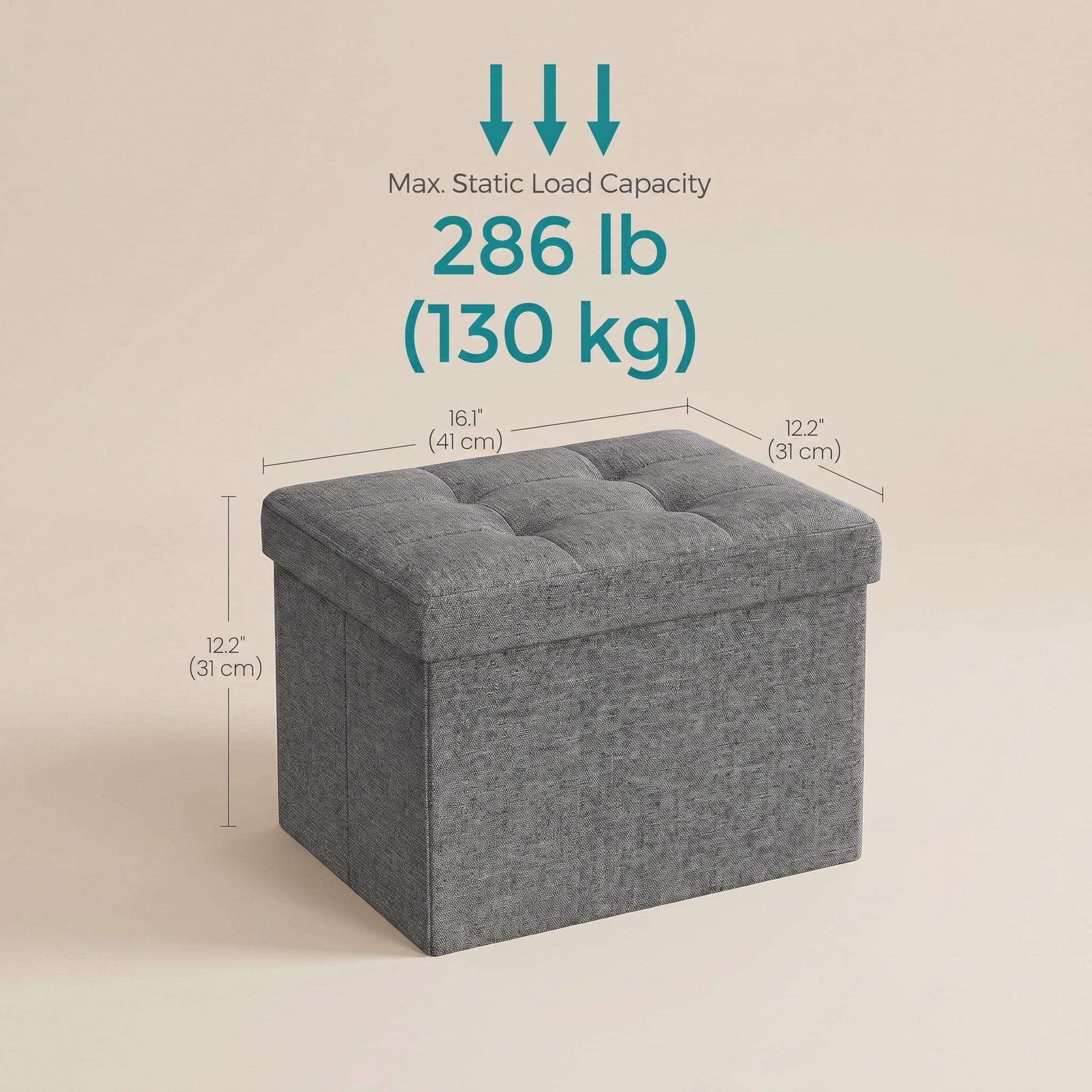 Nordic Hygge Folding Storage Ottoman, Dark Gray