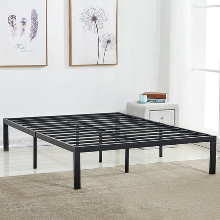 queen metal bed frame box platform spring frames headboard mattress replacement beds inch steel low duty heavy profile vecelo slat