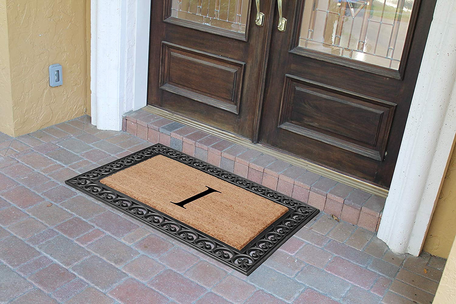 A1HC 30"x48" Natural Coir & Rubber Paisley Monogrammed Door Mat, Heavy-Duty, Low-Profile, Anti-Shed Outdoor Entrance Mat
