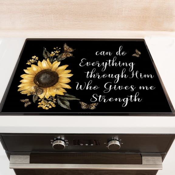 Square Cover for Stove Top Electric Flat Top, Yellow Sunflower Butterflies Print Waterproof Heatproof Foldable Stovetop Cover, Kitchen Accessories Cooktop Mat for Kitchen RV (28×20 Inch)