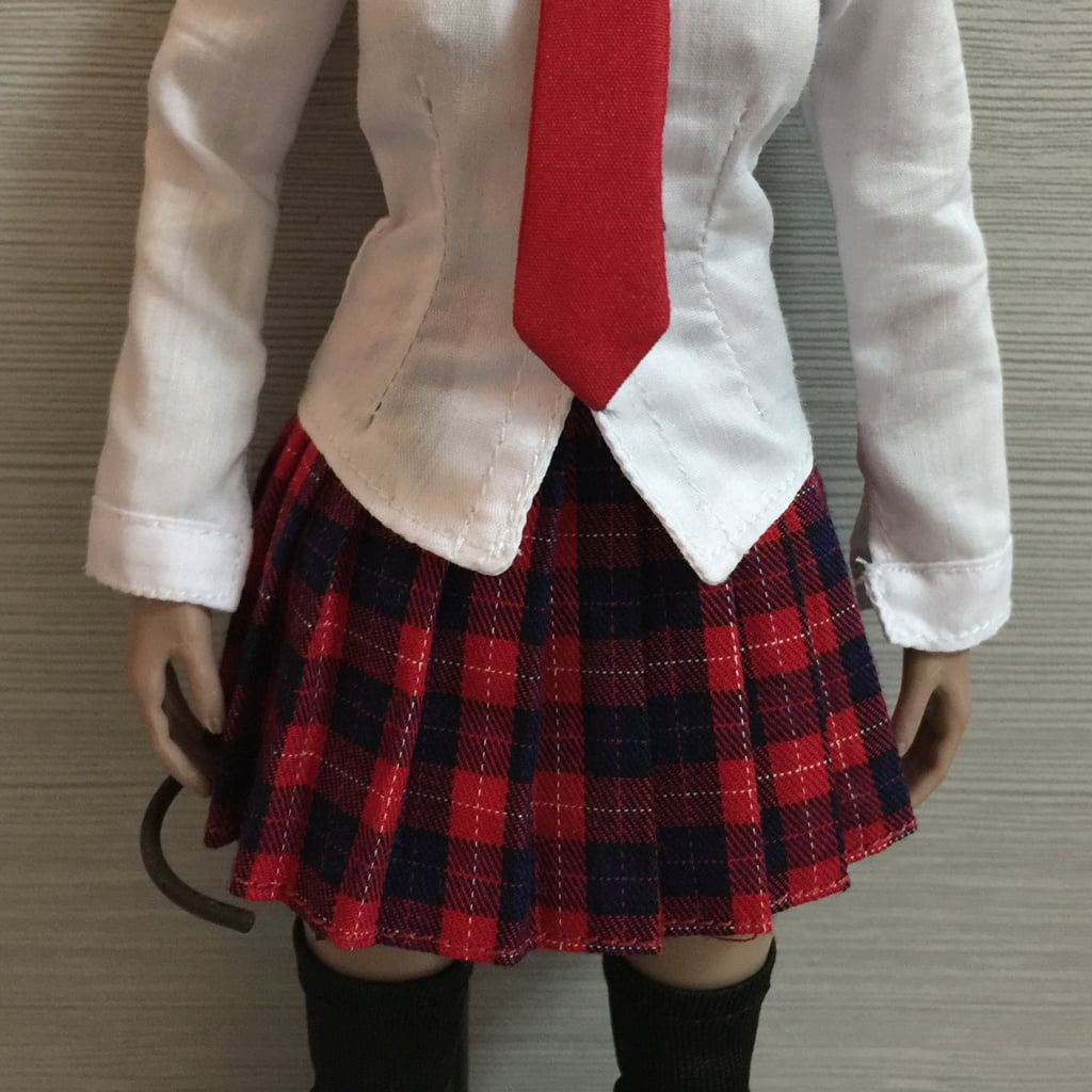 1:6 Scale Red Plaid Skirt & Crop Top T-shirt for 12'' TTL Enterbay Hot Toys 