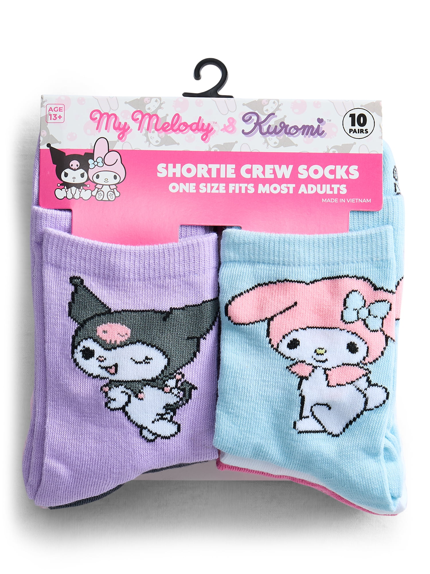 My Melody and Kuromi Womens' Crew Socks, 10-Pack, Sizes 4-10
